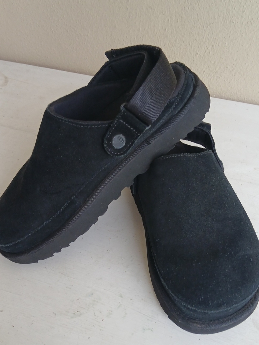 UGG Goldenstar 1138252 Black Suede Clogs Mules Slip On Women's 8.5 US